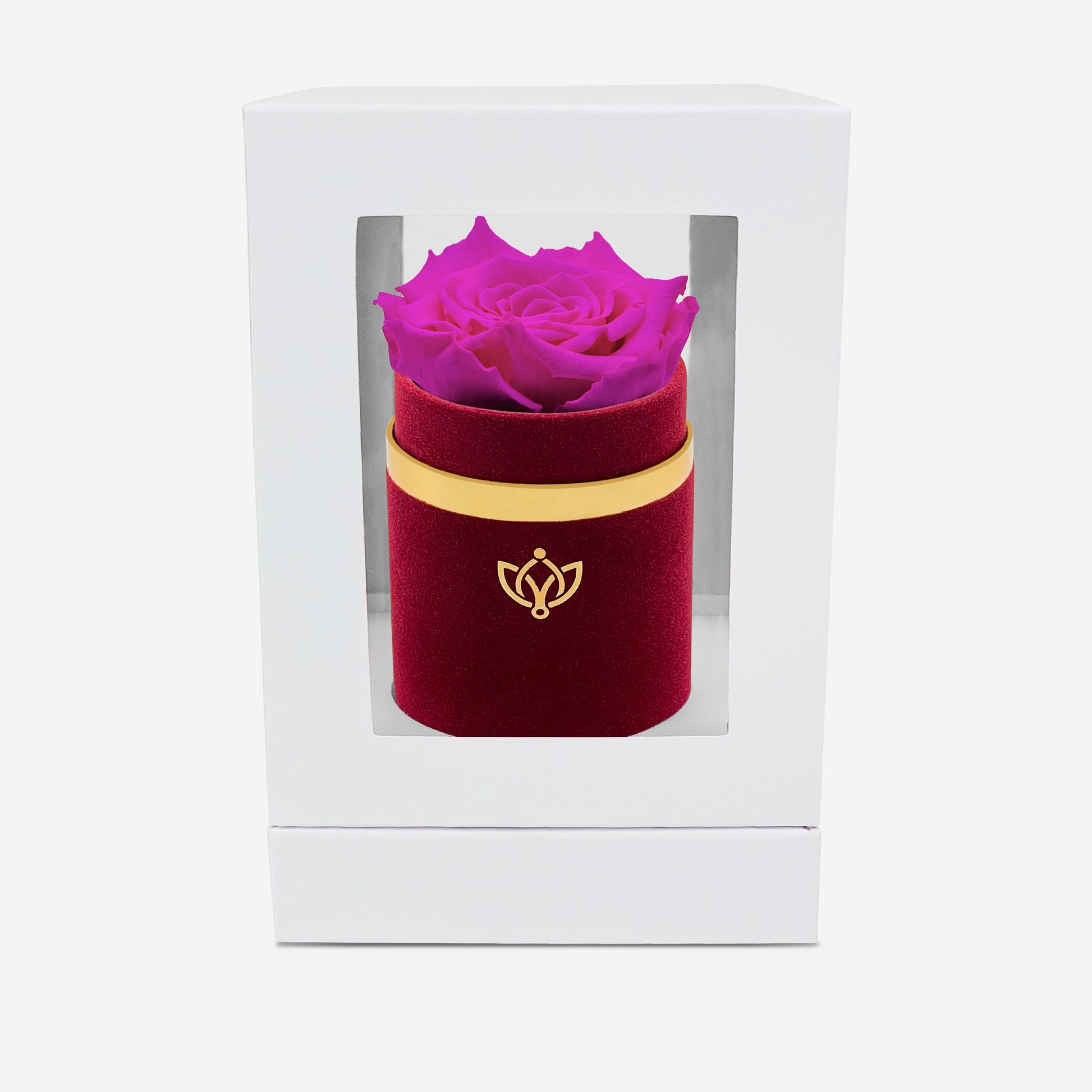 Single Bordeaux Suede Box | Neon Pink Rose - The Million Roses