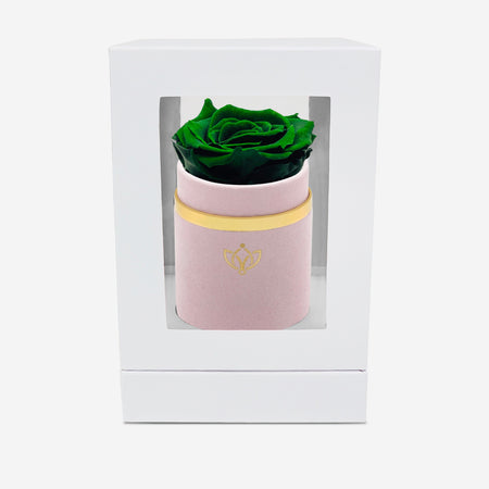 Single Light Pink Suede Box | Dark Green Rose - The Million Roses