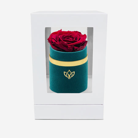 Single Dark Green Suede Box | Burgundy Rose - The Million Roses