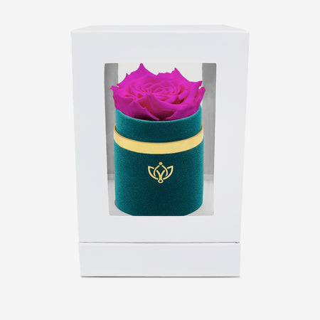 Single Dark Green Suede Box | Neon Pink Rose - The Million Roses