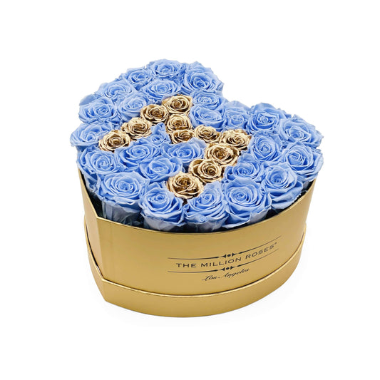 Heart Gold Box | Mother's Day Edition | Light Blue & Gold Roses | M - The Million Roses
