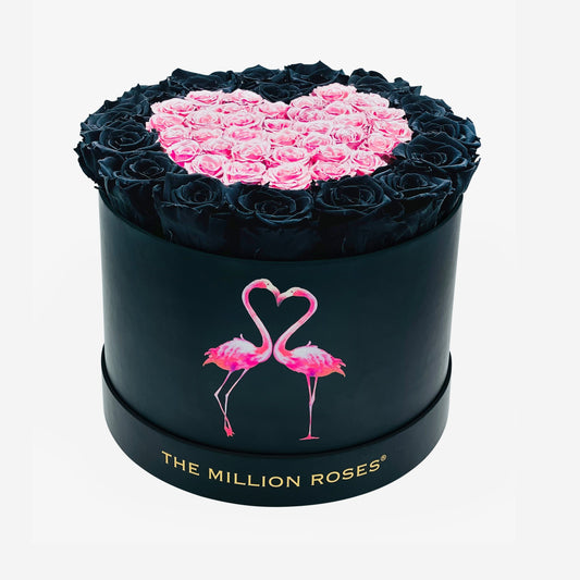 Supreme Black Box | Flamingo Edition | Black & Pink Gold Roses | Heart - The Million Roses