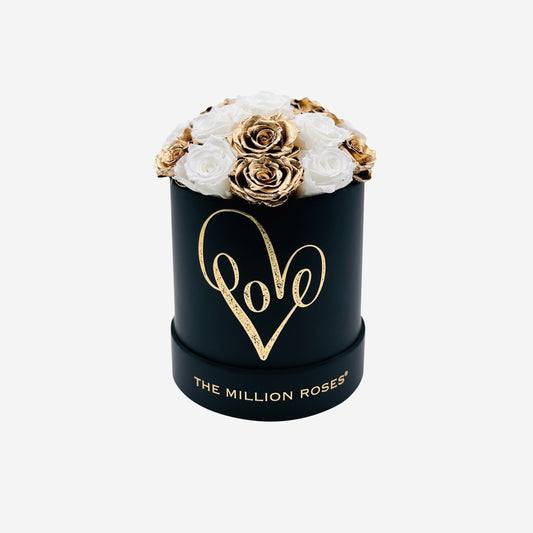 Basic Black Dome Box | Love Edition | Gold & White Mini Roses - The Million Roses