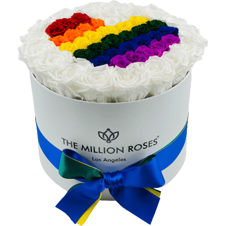 Supreme White Box | Pride Edition | White & Red & Orange & Yellow & Dark Green & Royal Blue & Bright Purple Roses - The Million Roses
