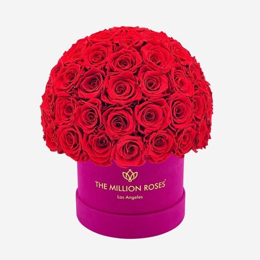 Classic Hot Pink Suede Superdome Box | Red Roses - The Million Roses