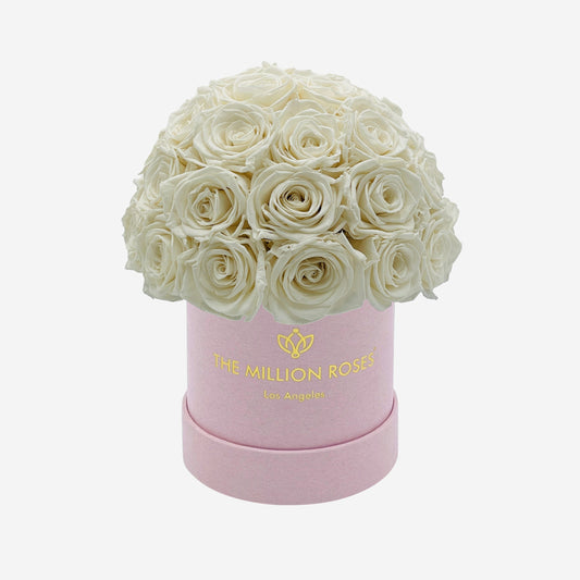 Basic Light Pink Suede Superdome Box | White Roses - The Million Roses