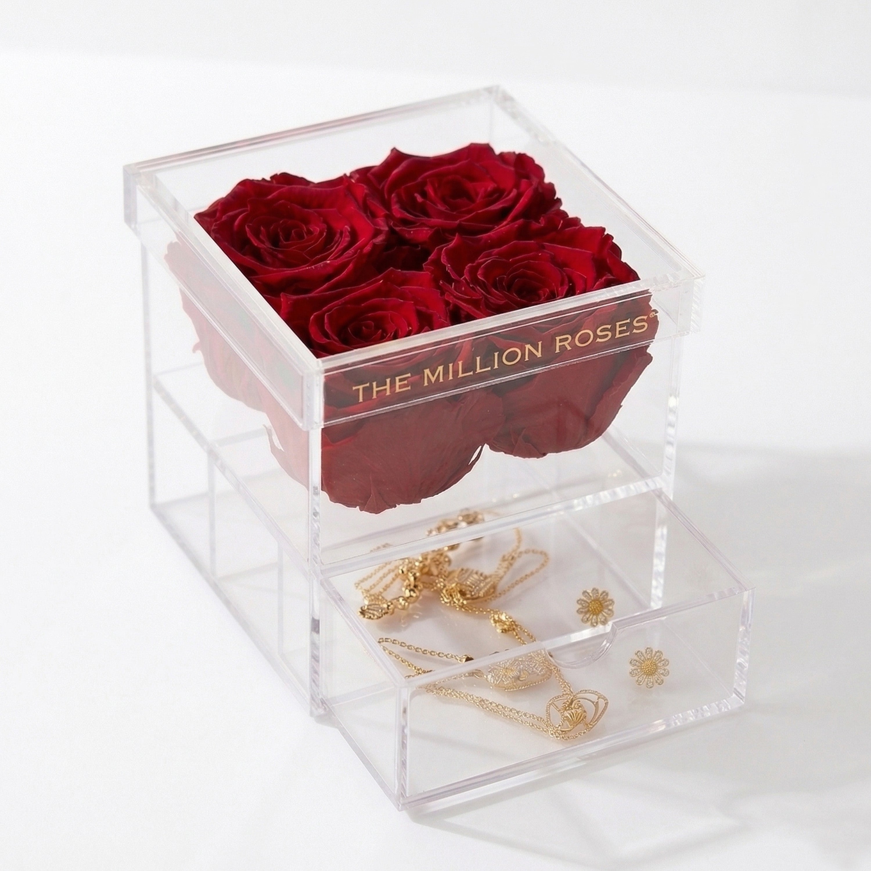 Acrylic 4 Drawer Box | Red Roses