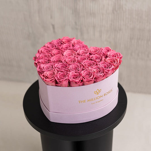 Heart Caja de Gamuza Rosado Pastel | Rosas Orquídea