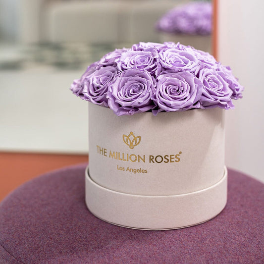 Classic Béžový Suede Dome Box | Levandulové ruže