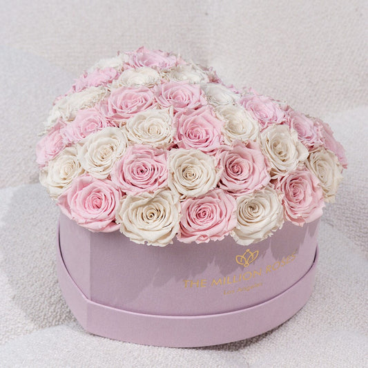 Heart Light Pink Suede Box | Light Pink & Ivory Roses