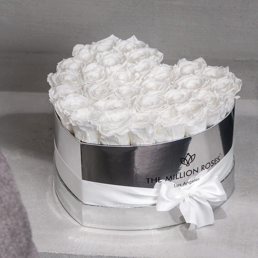 Heart Mirror Silver Box | White Roses