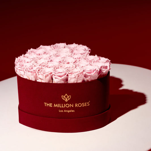 Heart Bordeaux Suede Box | Light Pink Roses