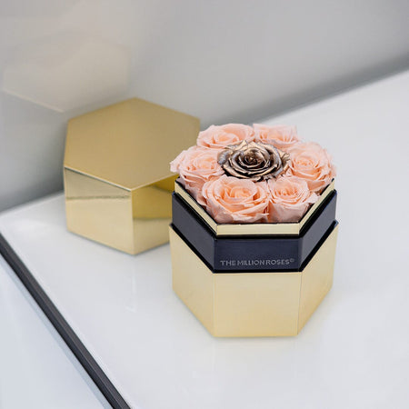 One in a Million™ Caja Espejo Hexagonal Dorado | Rosas Melón & Rosas Doradas