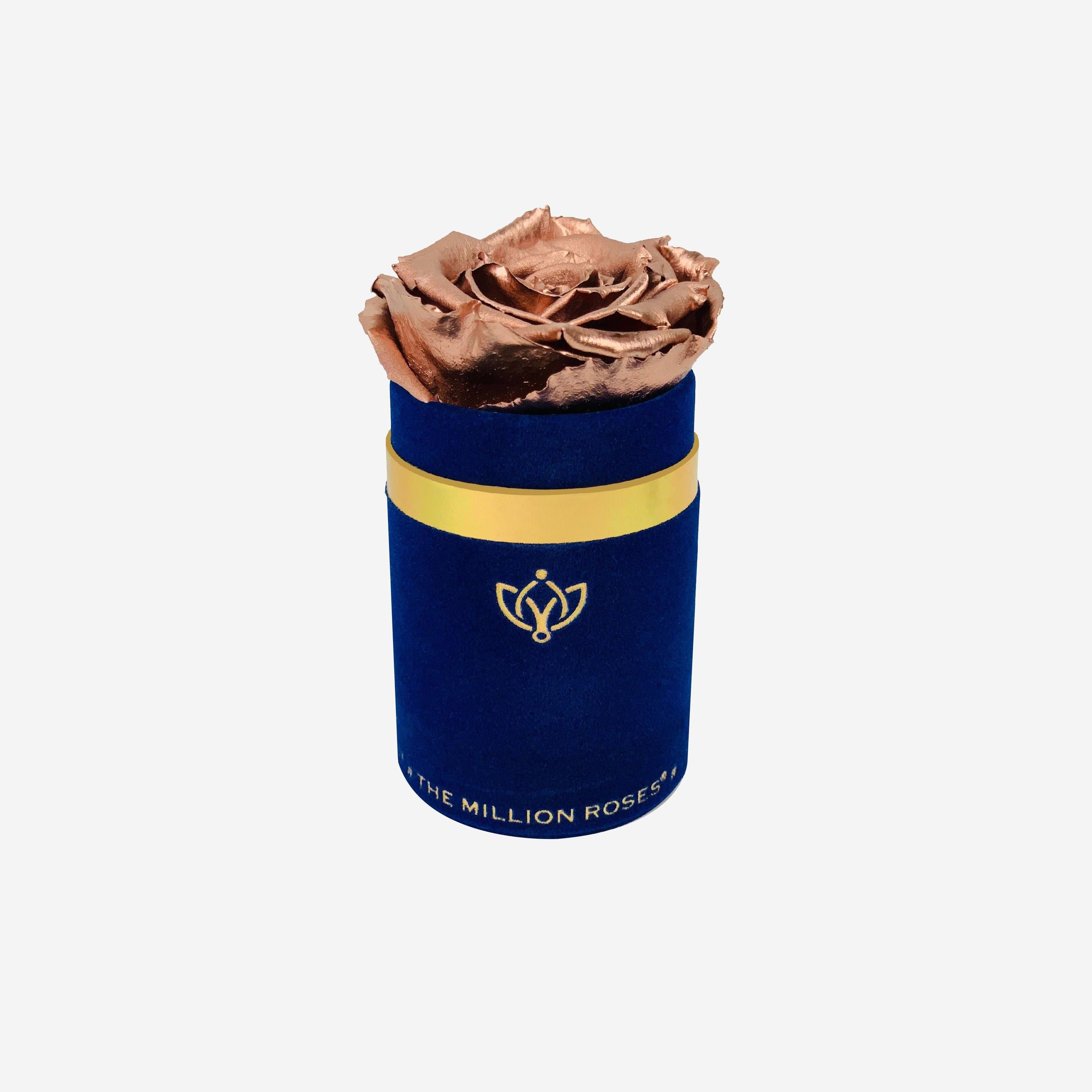 Single Royal Blue Suede Box | Rose Gold Rose - The Million Roses