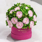 Classic Caja de Gamuza Rosa Intenso | Ranúnculos Persas Rosa Pastel & Hortensias Verdes