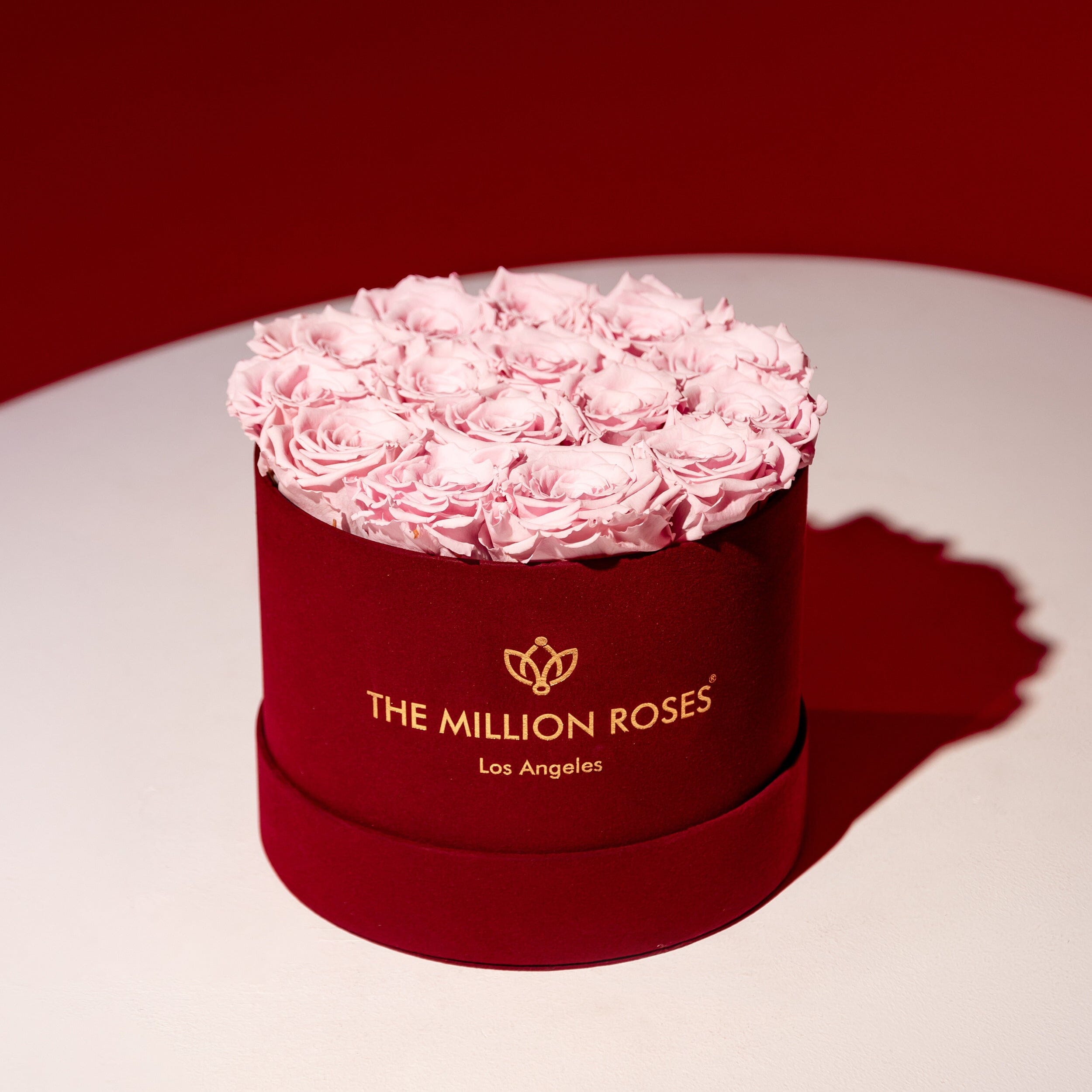 Classic Bordeaux Suede Box | Light Pink Roses | The Million Roses