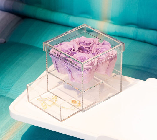 Acrylic Box | Vier | Schublade | Lavendelfarbene Rosen