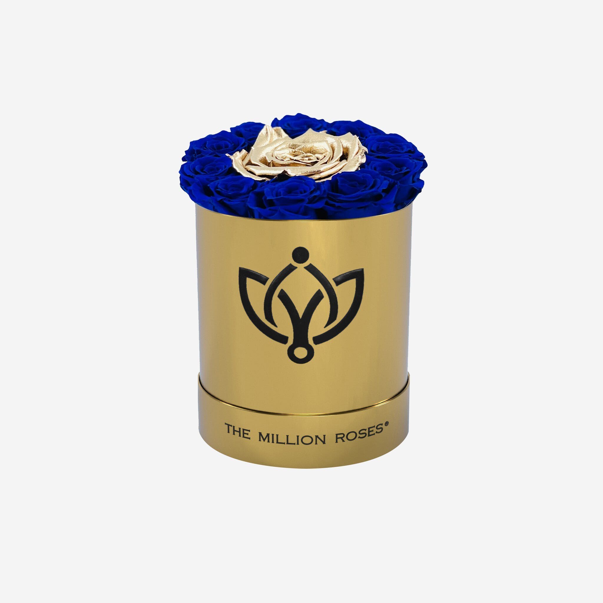 Basic Mirror Gold Box | Royal Blue & Gold Mini Roses - The Million Roses