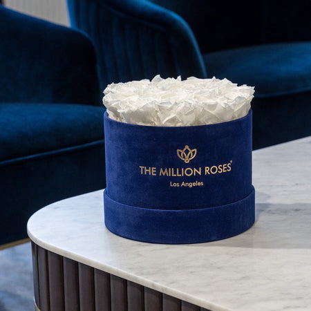 Classic Royal Blue Suede Box | White Roses