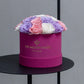 Classic Dome Box | Leuchtrosa | Suede | Lavendelfarbene & elfenbeinfarbene & rosa Rosen