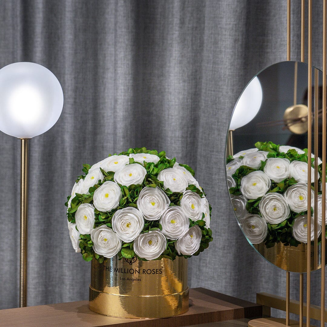 Classic Mirror Gold Box | White Persian Buttercups & Green