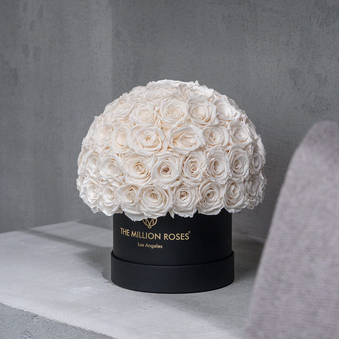 Classic Black Superdome Box | White Roses