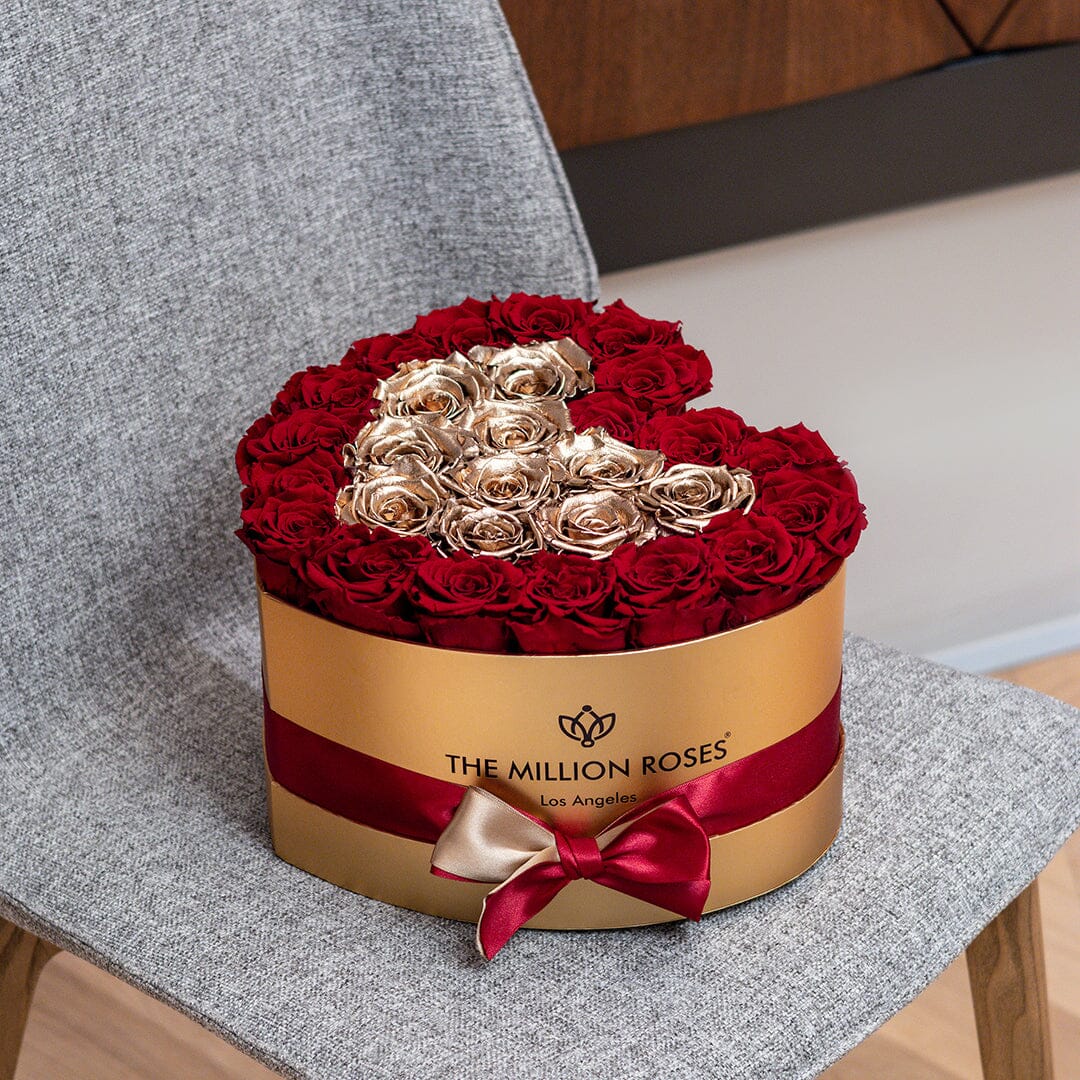 Heart Box | Gold | Rote & goldene Rosen