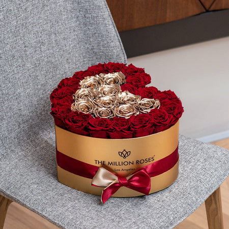 Zlatý Heart Box | Červené a zlaté růže