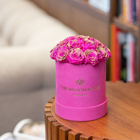 Basic Hot Pink Suede Box | Neon Pink & Gold Roses