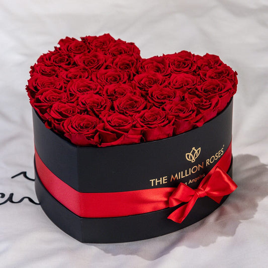 Boîte Coeur Noire | Roses Rouges