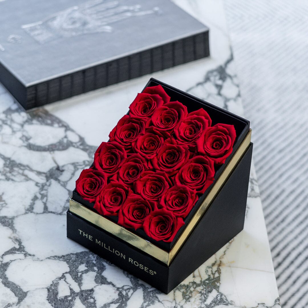 Cofanetto Quadrato Nero | Rose Rosse