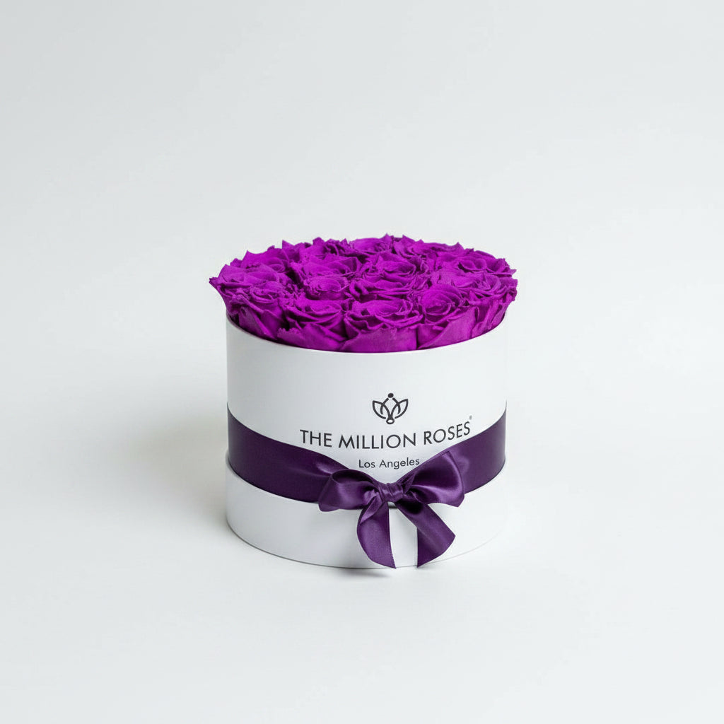 Classic White Box | Bright Purple Roses