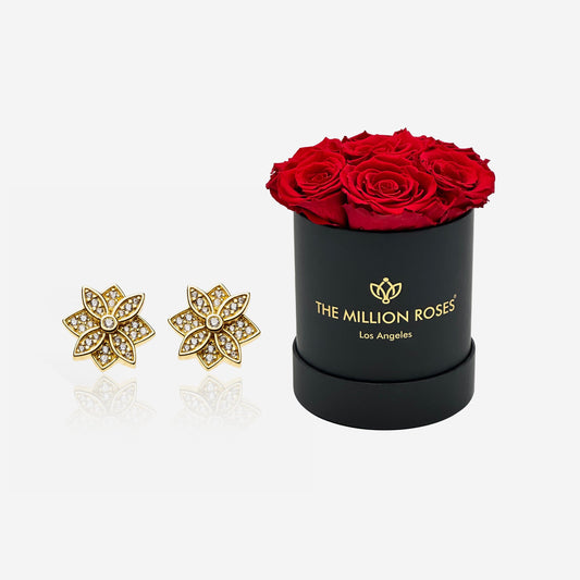 Million Gold Earrings with Diamonds | Basic Black Box | Red Roses | Bundle