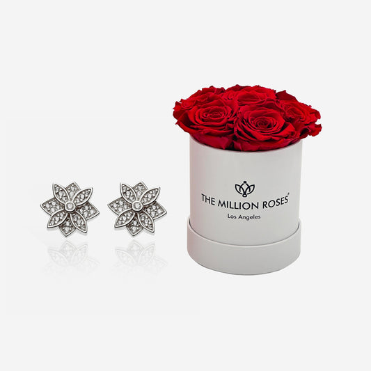 Million Silver Earrings with Diamonds | Basic White Box | Red Roses | Bundle