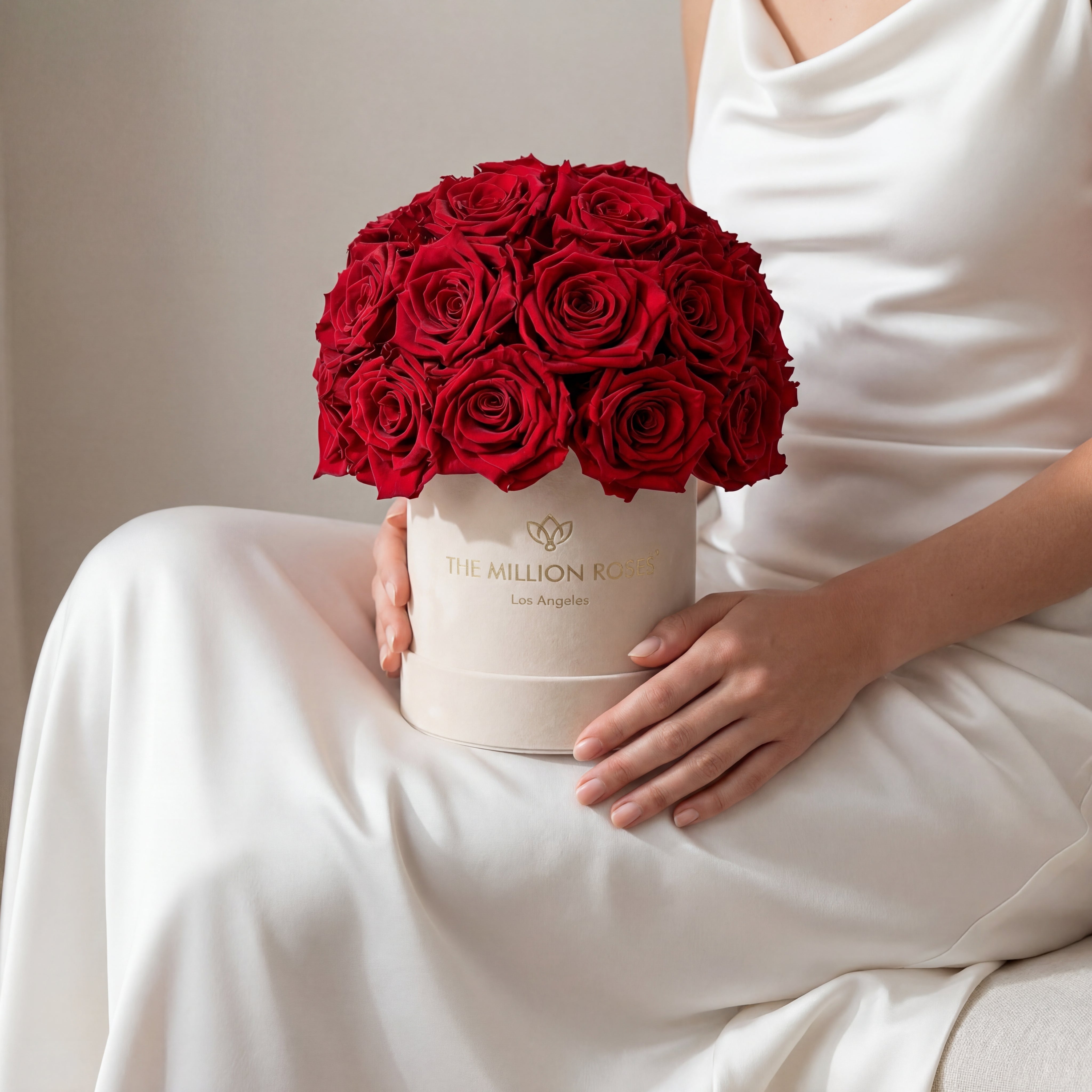 Caja Superdome de ante beige básico | Rosas rojas