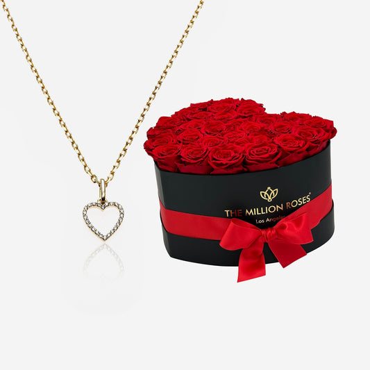 Love Nest Small Gold Pendant Necklace | Heart Black Box | Red Roses