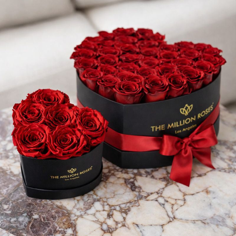 The Heart Duo Bundle - Black Heart & Baby Heart With Red Roses