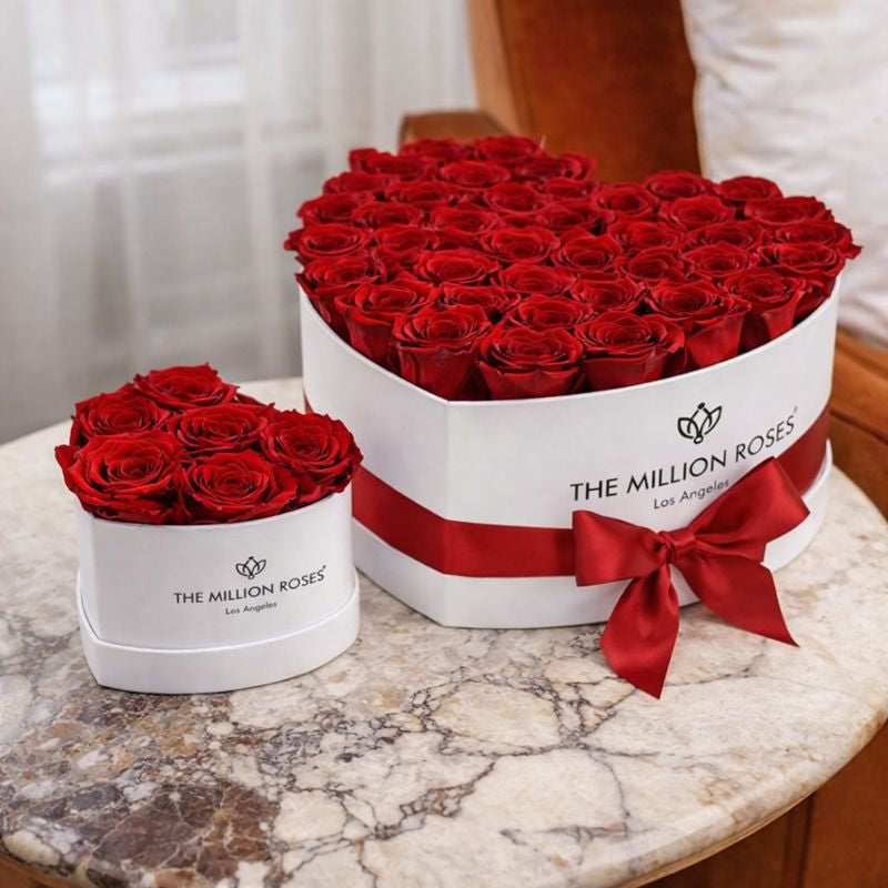 The Heart Duo Bundle - White Heart & Baby Heart With Red Roses