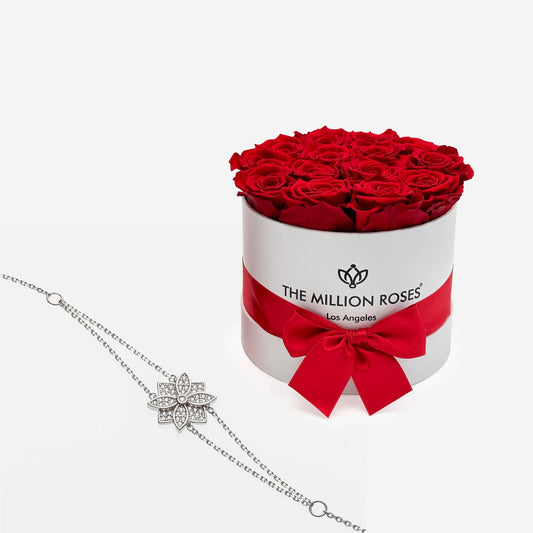 Million Silver Bracelet with Diamonds | Classic White Box | Red Roses | Bundle