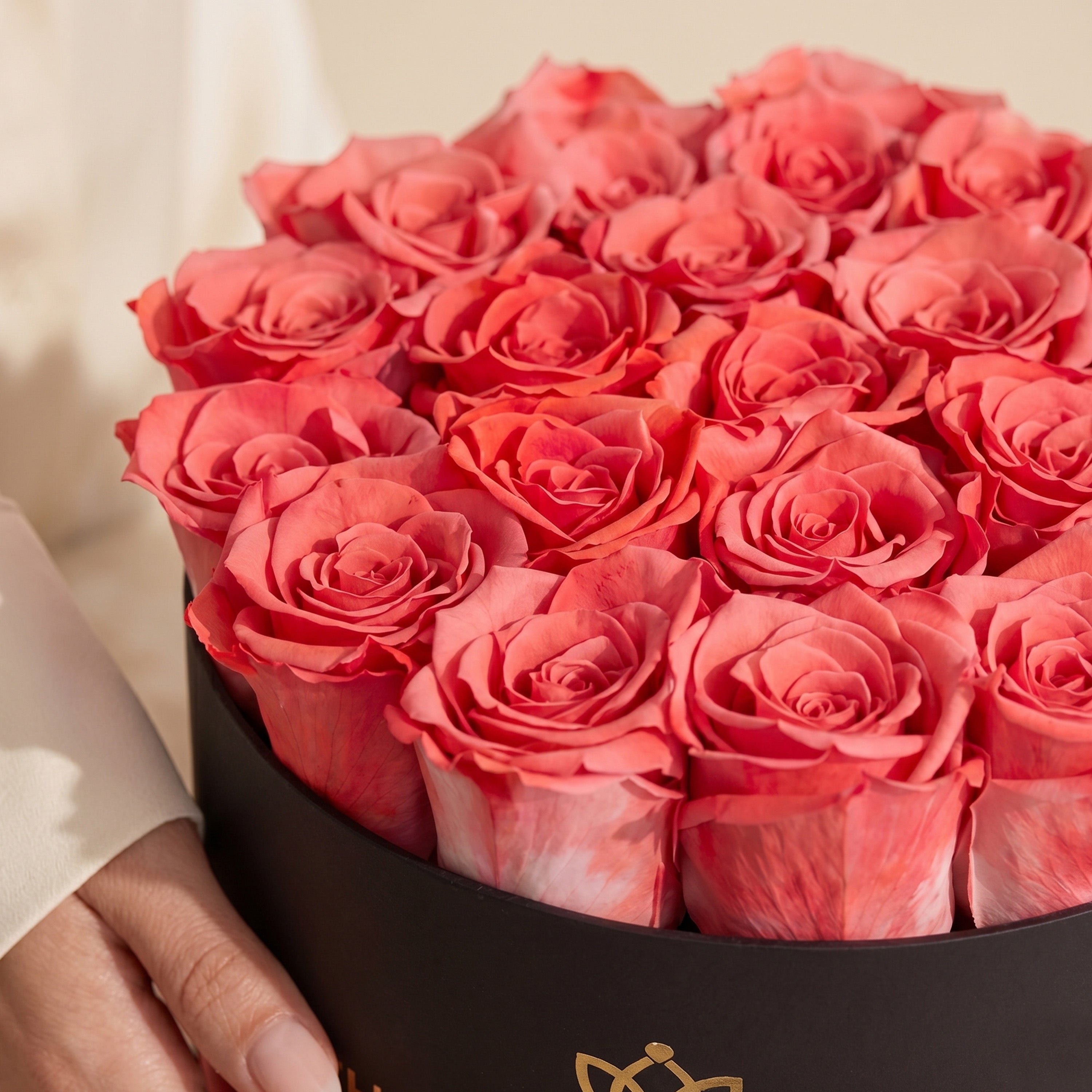 Coral Roses | Roses in a Black Box