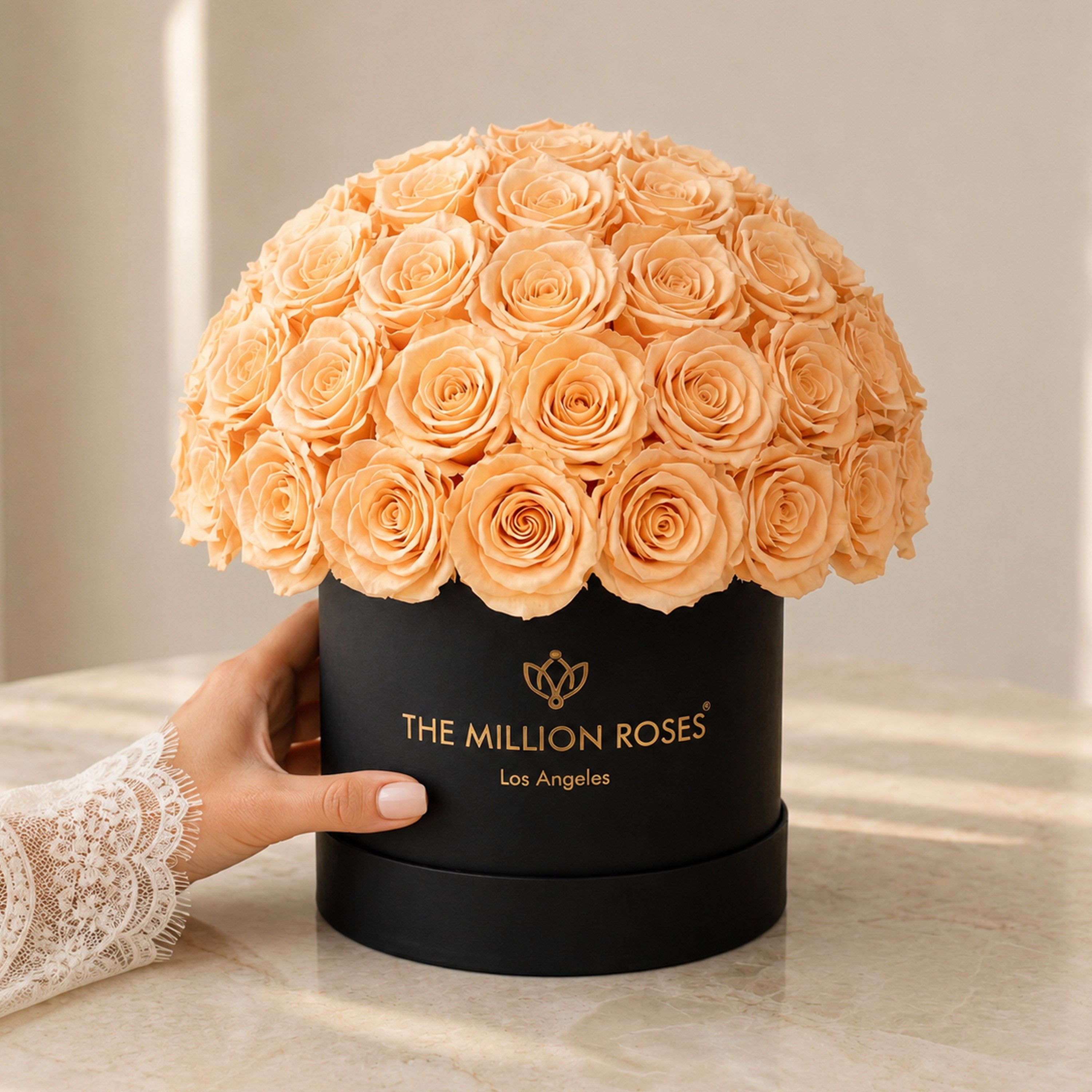Classic Black Superdome Box | Peach Roses
