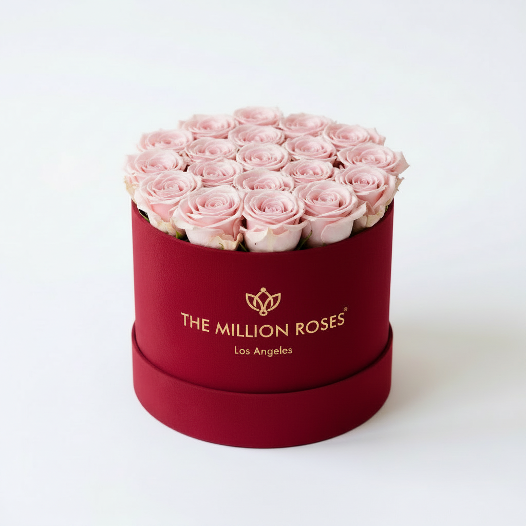 Classic Bordeaux Suede Box | Light Pink Roses