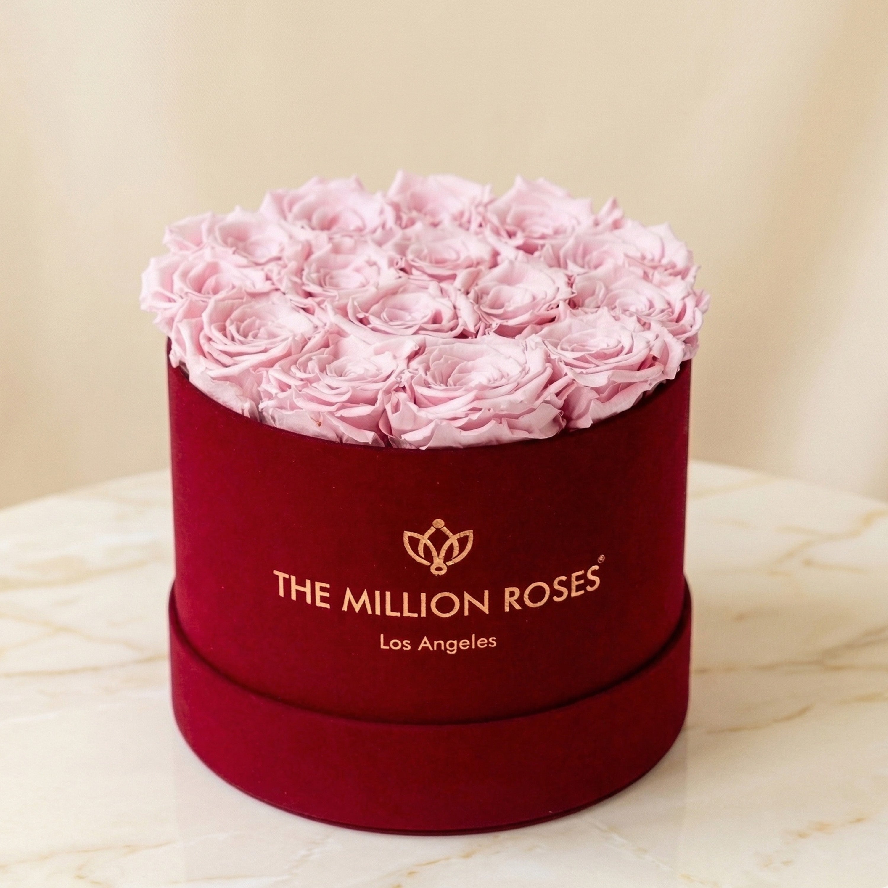 Classic Bordeaux Suede Box | Light Pink Roses