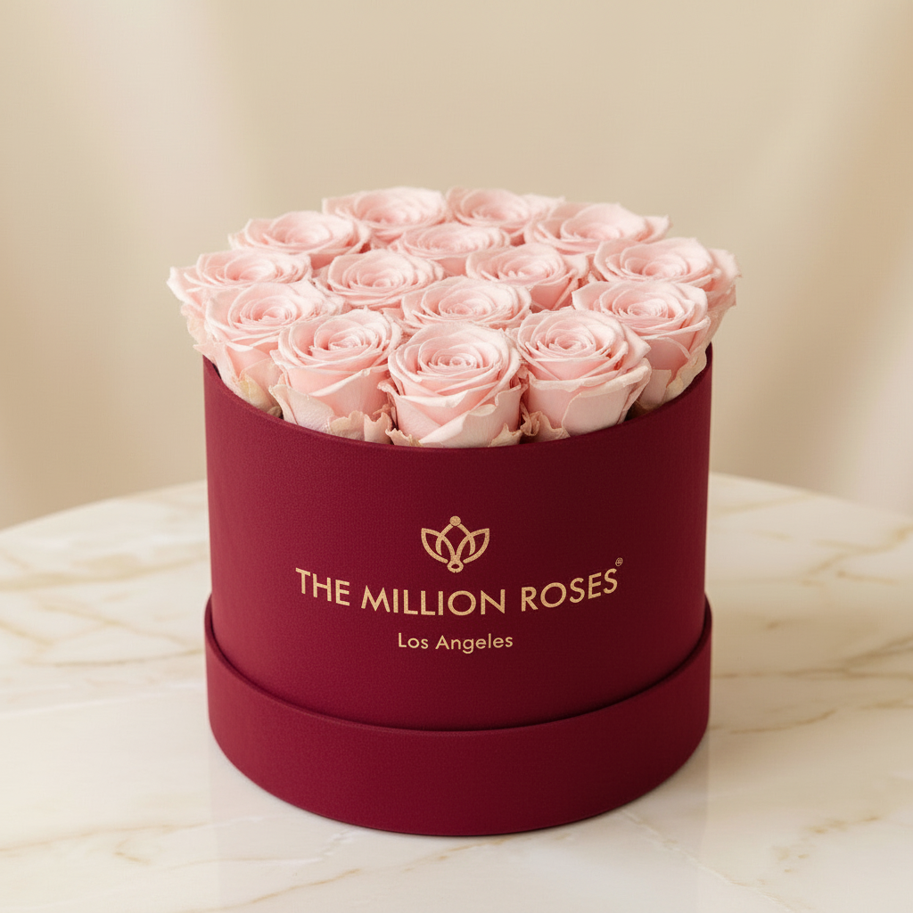 Classic Bordeaux Suede Box | Light Pink Roses