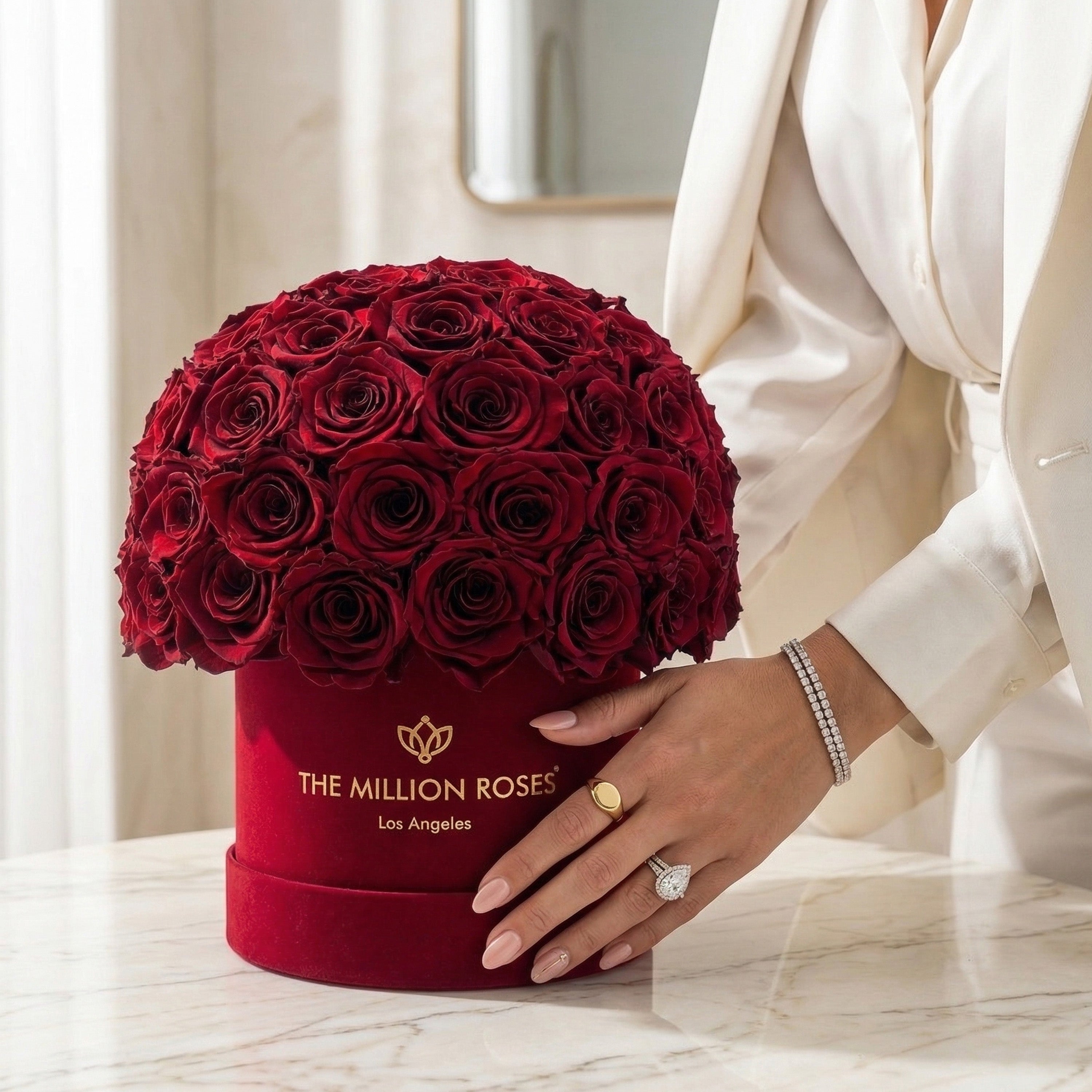 Classic Bordeaux Suede Superdome Box | Burgundy Roses