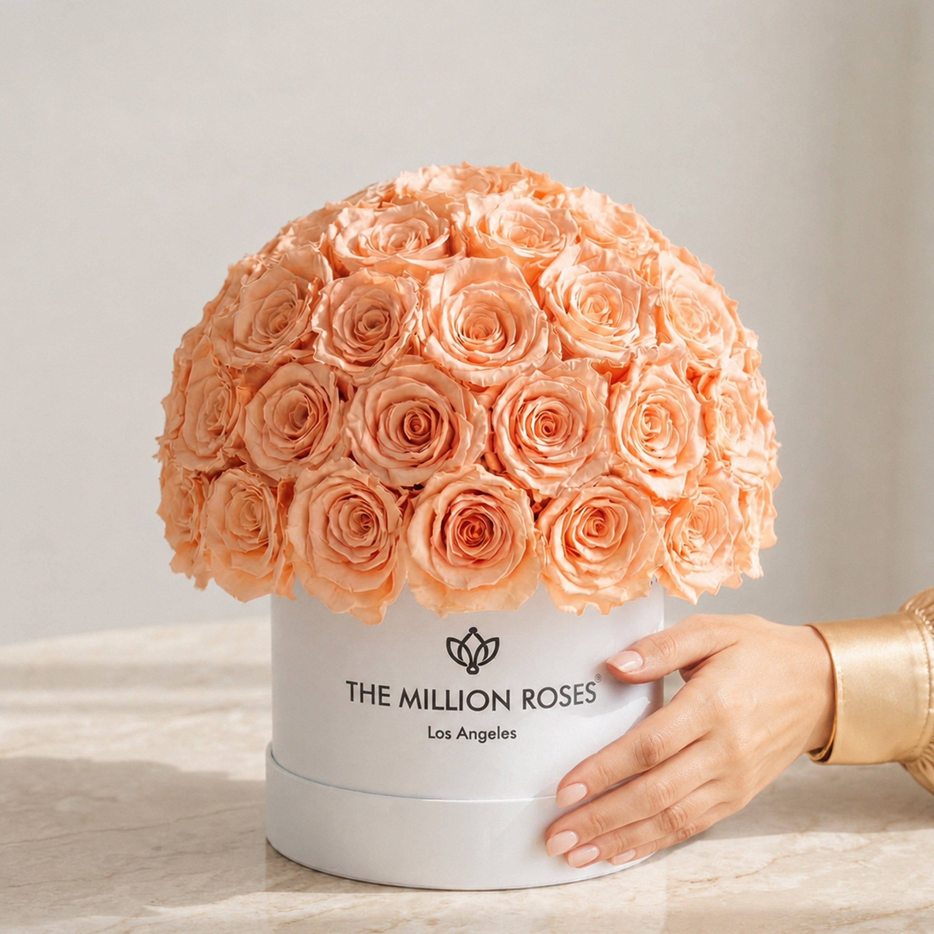 Classic White Superdome Box | Peach Roses