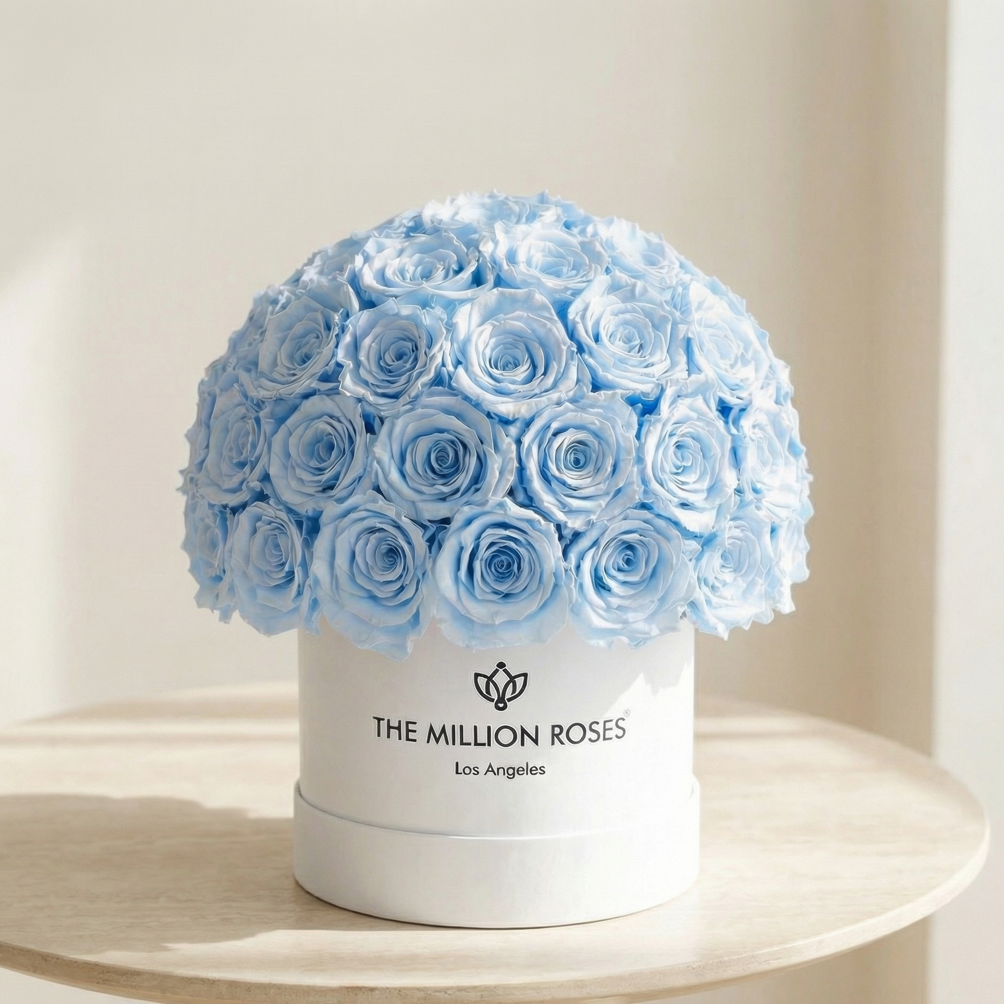 Classic White Superdome Box | Light Blue Roses