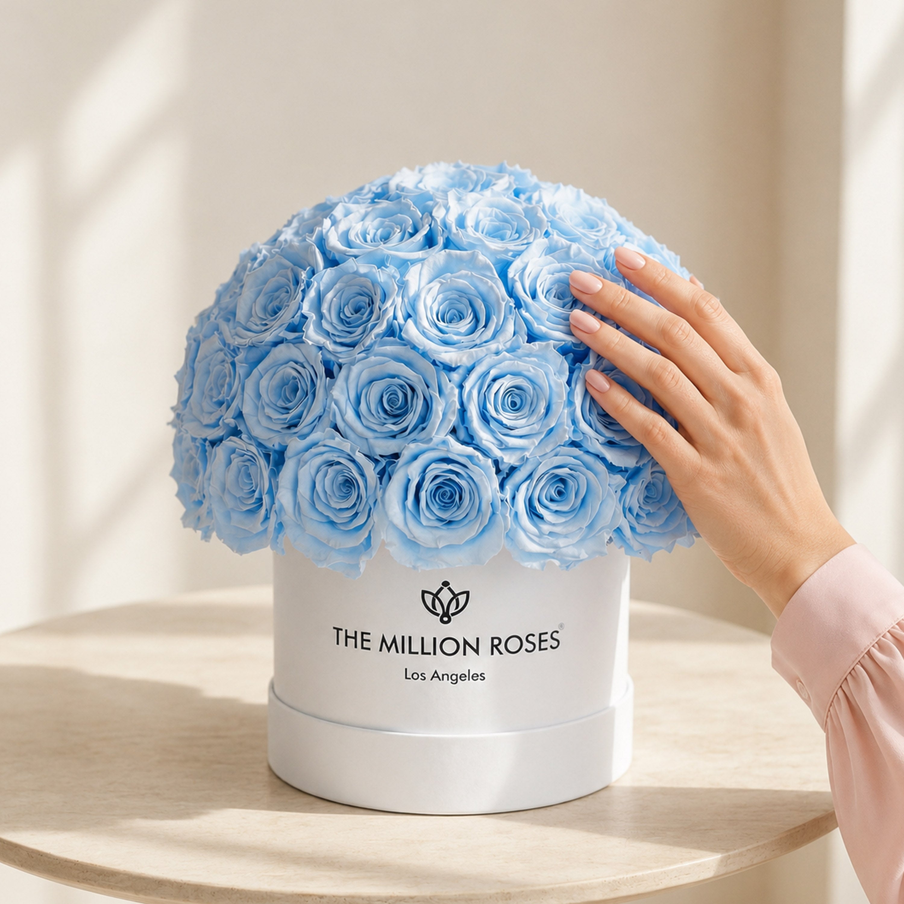 Classic White Superdome Box | Light Blue Roses