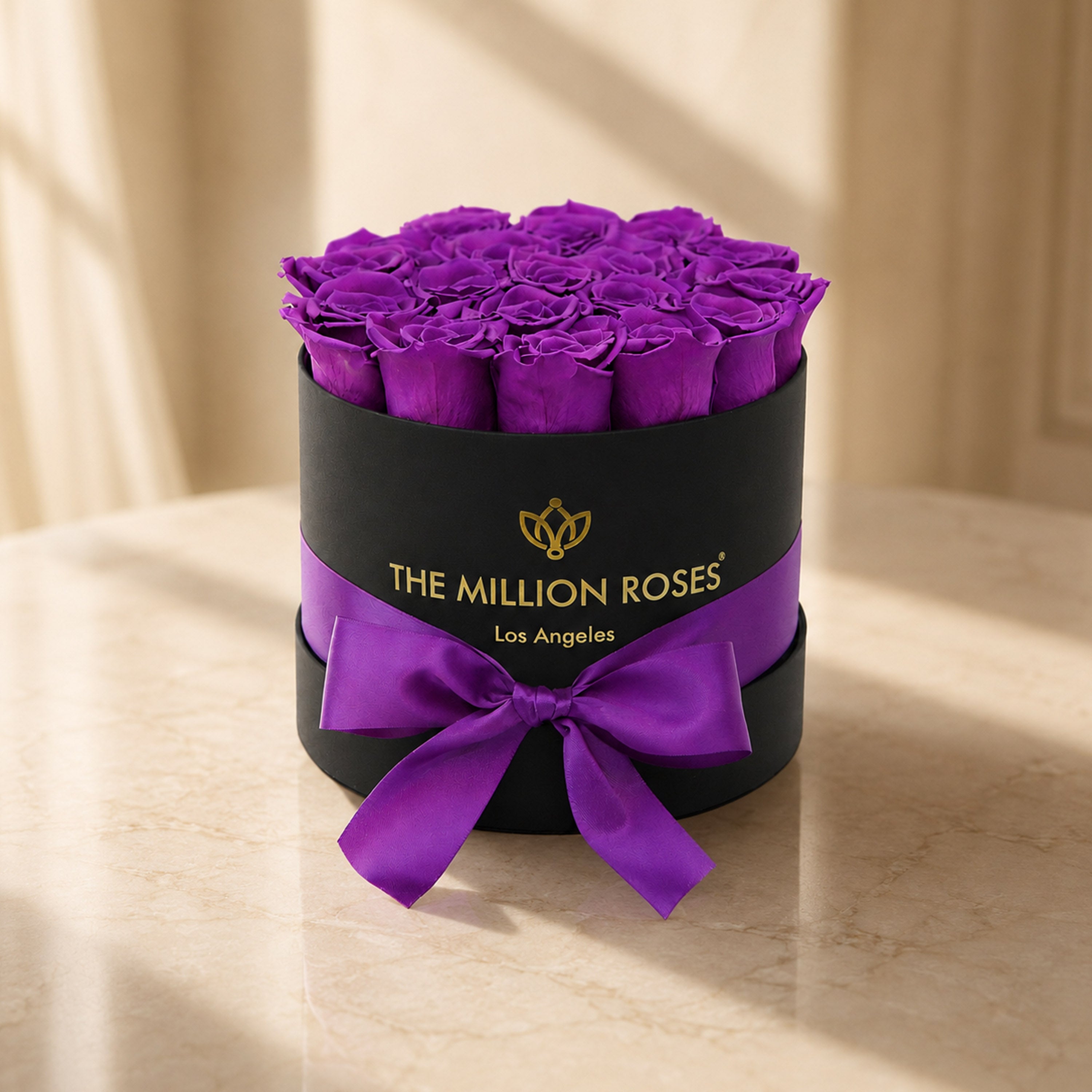 Classic Black Box | Bright Purple Roses
