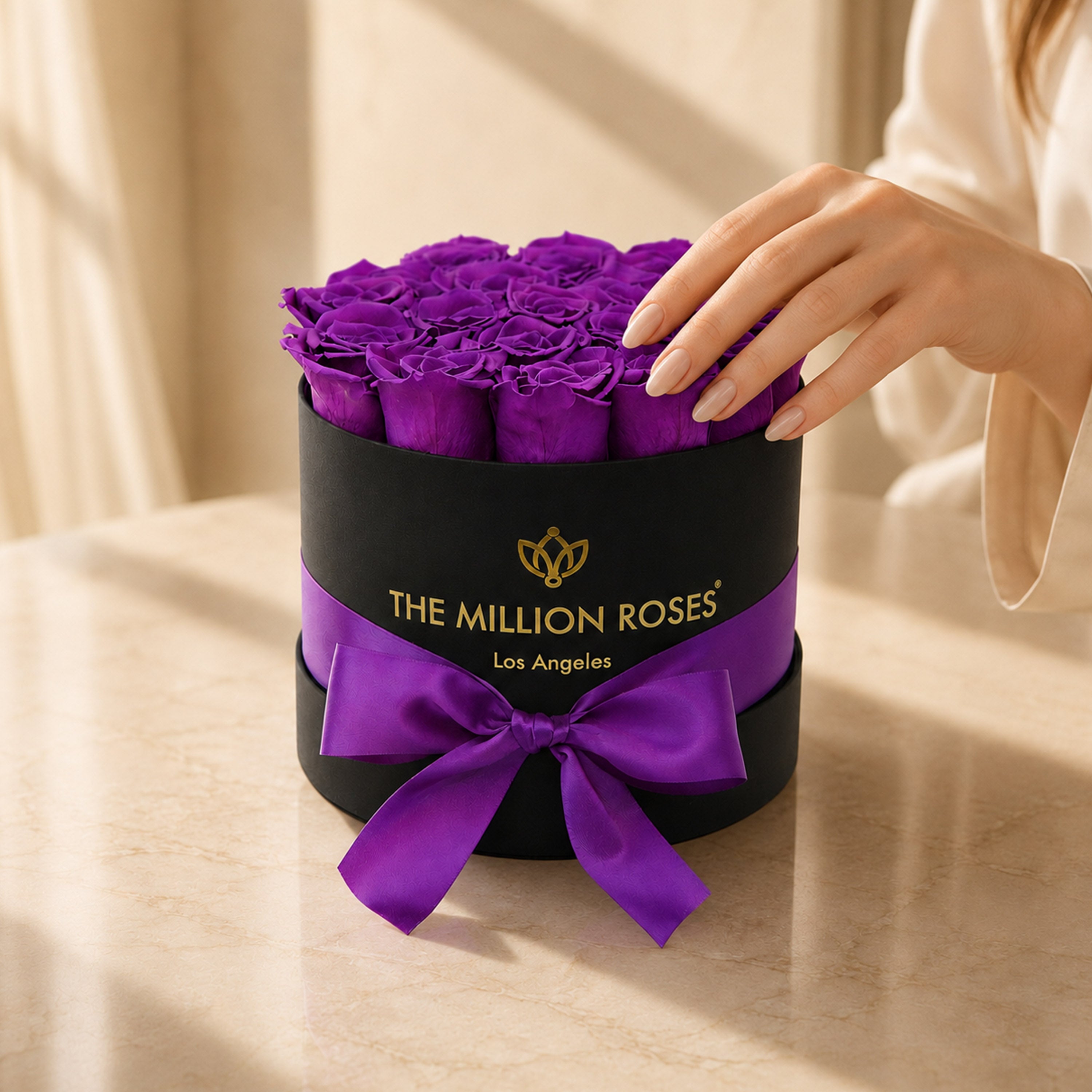 Classic Black Box | Bright Purple Roses